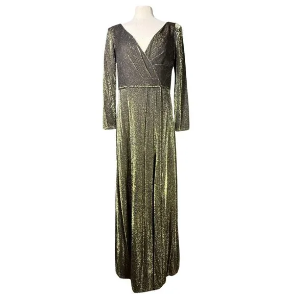 Mac Duggal | Dresses | Nwt Ieena For Mac Duggal Metallic Black Gold Long  Sleeve Gown Size | Poshmark